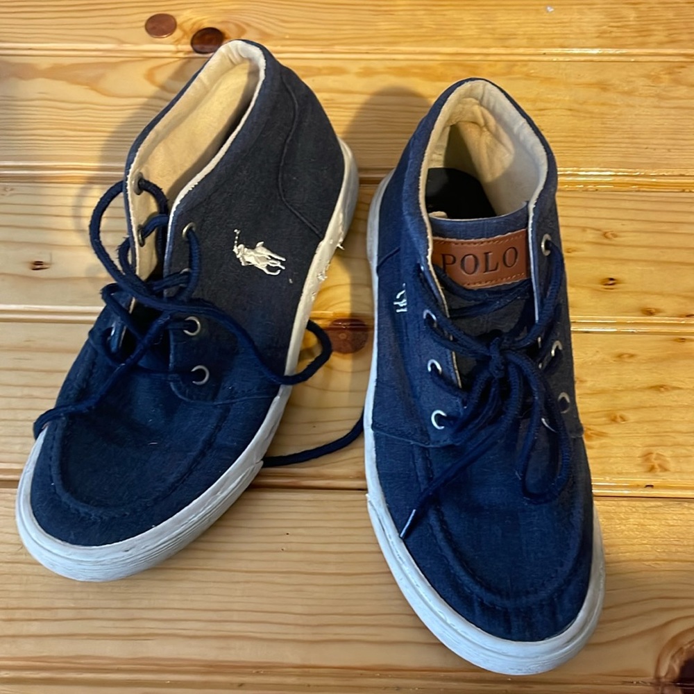 Navy high top canvas polo shoes